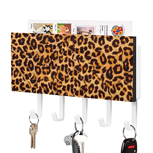 Animal Leopard Print PU Leather Wall Mounted Key Hook Organizer Hanging Key Holder Decoration