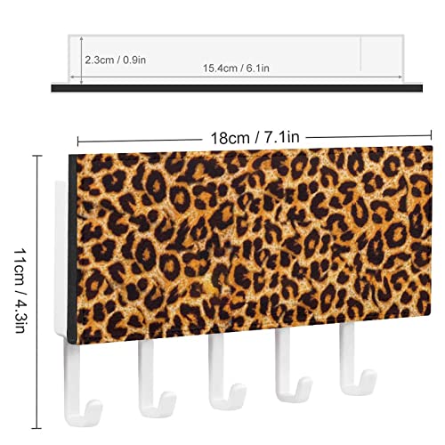 Animal Leopard Print PU Leather Wall Mounted Key Hook Organizer Hanging Key Holder Decoration