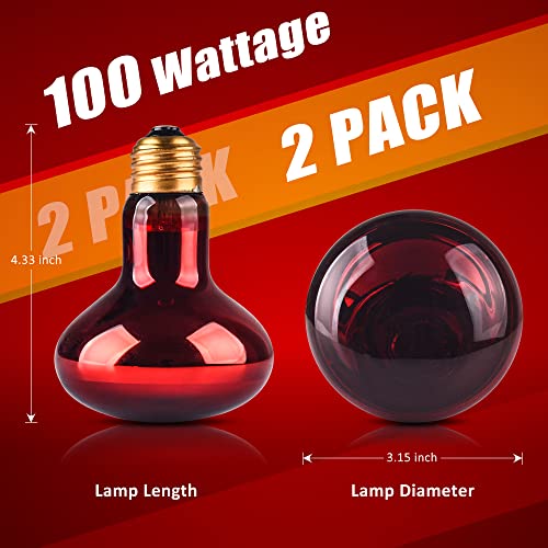 Makmzoon 2 Pack 100W Reptile Heat Lamp Bulb UVA Basking Spot Heat Lamp Reptile Light Tortoise Light Turtle Bulb for Animals Bearded Dragon