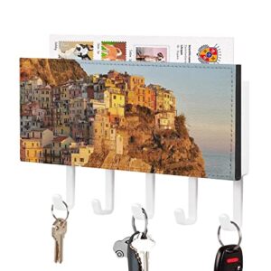 Manarola at Sunset PU Leather Wall Mounted Key Hook Organizer Hanging Key Holder Decoration