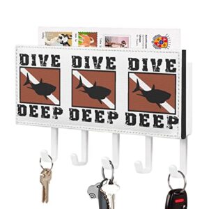 shark scuba flag dive deep pu leather wall mounted key hook organizer hanging key holder decoration
