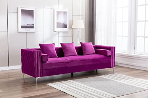 Legend Vansen Modern couches for Living Room Velvet Upholstery Nailhead Trim Sofas, 104'', Violet