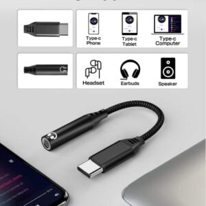 USB C to 3.5mm Aux Headphones Jack Adapter, Type C to Headphones Audio Adapter with DAC Chip for Pixel 4 3 2 XL, Samsung 22 Galaxy S22/S21 Ultra Note 20/10 S10 S9 Plus,ipad Pro/Air(Black)