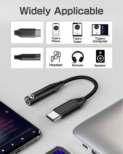 USB C to 3.5mm Aux Headphones Jack Adapter, Type C to Headphones Audio Adapter with DAC Chip for Pixel 4 3 2 XL, Samsung 22 Galaxy S22/S21 Ultra Note 20/10 S10 S9 Plus,ipad Pro/Air(Black)