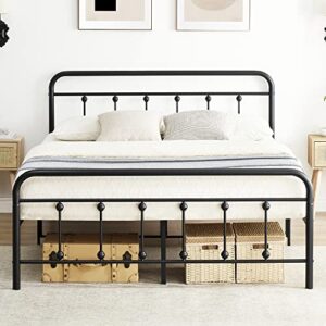 idealhouse metal bed frame queen size with victorian headboard and footboard mattress foundation no box spring needed, black