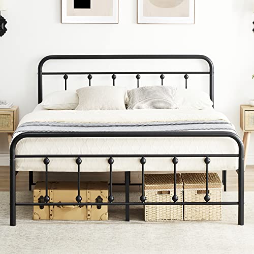 IDEALHOUSE Metal Bed Frame Queen Size with Victorian Headboard and Footboard Mattress Foundation No Box Spring Needed, Black