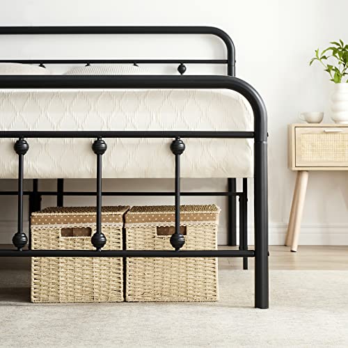 IDEALHOUSE Metal Bed Frame Queen Size with Victorian Headboard and Footboard Mattress Foundation No Box Spring Needed, Black