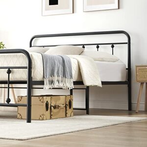 IDEALHOUSE Metal Bed Frame Queen Size with Victorian Headboard and Footboard Mattress Foundation No Box Spring Needed, Black