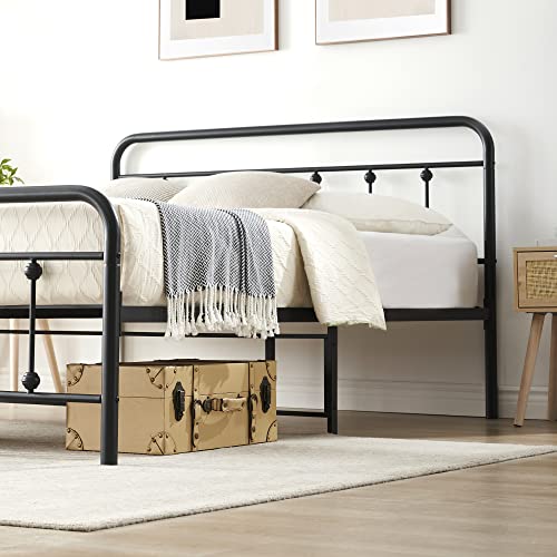 IDEALHOUSE Metal Bed Frame Queen Size with Victorian Headboard and Footboard Mattress Foundation No Box Spring Needed, Black