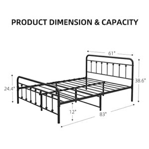 IDEALHOUSE Metal Bed Frame Queen Size with Victorian Headboard and Footboard Mattress Foundation No Box Spring Needed, Black