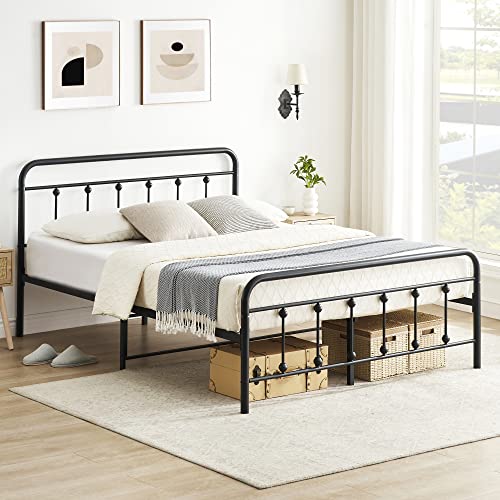 IDEALHOUSE Metal Bed Frame Queen Size with Victorian Headboard and Footboard Mattress Foundation No Box Spring Needed, Black