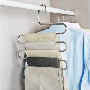 pants hanger multi-layer non-slip s-shape trousers hangers stainless steel clothes hanger closet storage organizer for tie scarf jeans pants(5-layer,1 pack)