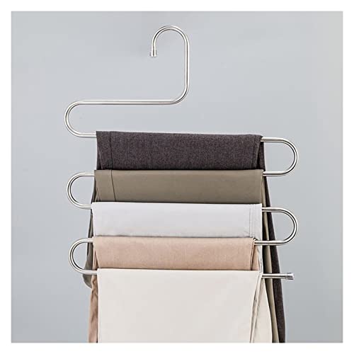 Pants Hanger Multi-Layer Non-Slip S-Shape Trousers Hangers Stainless Steel Clothes Hanger Closet Storage Organizer for Tie Scarf Jeans Pants(5-Layer,1 Pack)