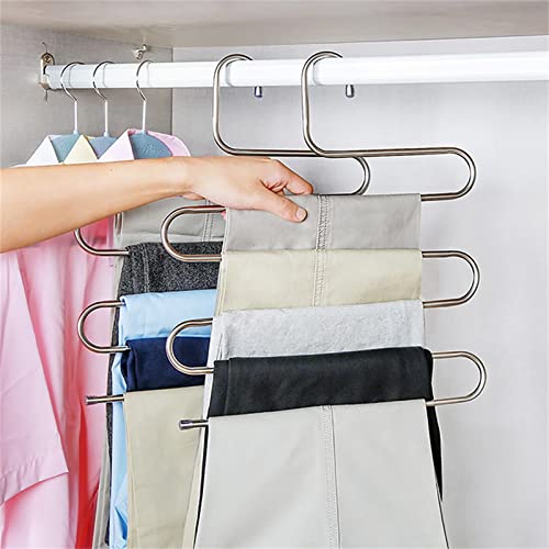 Pants Hanger Multi-Layer Non-Slip S-Shape Trousers Hangers Stainless Steel Clothes Hanger Closet Storage Organizer for Tie Scarf Jeans Pants(5-Layer,1 Pack)