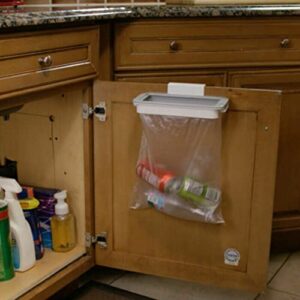 Eioflia Hanging Trash Bag Holder with Lid Over Cabinet Garbage Bag Rack Kitchen Trash Bin Bag Rack for Kitchen