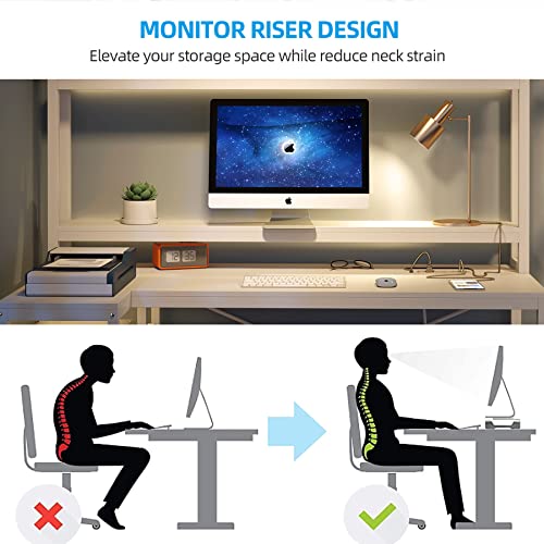 TIYASE Computer Desk with Hutch and Storage Shelves, 51 inch L-Shaped Corner Computer Desk with Power Outlet & Monitor Stand, Large Home Office Study Writing Table with USB Port & Tower Shelf, White