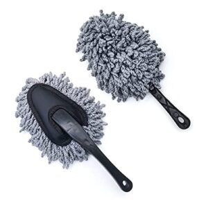 jeseny 2 pcs car dusting brush, soft microfiber car interior exterior wash detail wax drag, 11.4" no dead space cleaning brush, suitable for car windows motorcycle dashboard vents (black & grey)