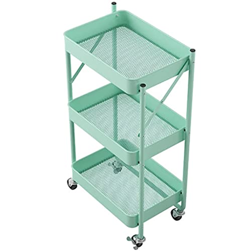 N/A Metal 3 Tier Folding Trolley Wheeled Kitchen Storage Shelf Trolley (Color : A, Size : 78cm*45cm)