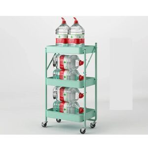 N/A Metal 3 Tier Folding Trolley Wheeled Kitchen Storage Shelf Trolley (Color : A, Size : 78cm*45cm)