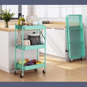 N/A Metal 3 Tier Folding Trolley Wheeled Kitchen Storage Shelf Trolley (Color : A, Size : 78cm*45cm)