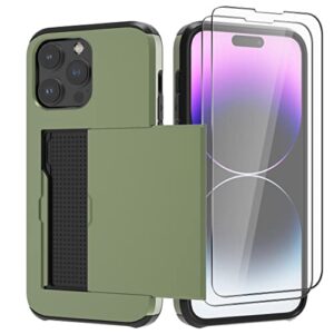 arichoe for iphone 14 pro wallet case with card holder heavy duty protective wallet case with [2 pack] screen protector shockproof hidden card iphone 14 pro wallet case for women men green