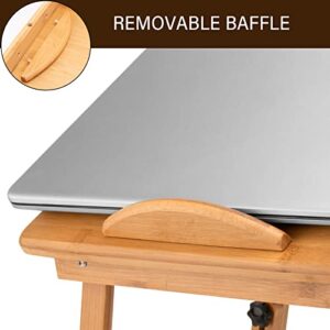 Bamboo Laptop Desk Bed Tray,Foldable Adjustable Laptop Bed Desk Bamboo Laptop Bed Stand,Serving Bed Tray Breakfast Table Tilting Top