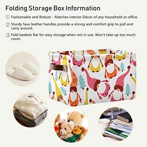 ALAZA Colorful Christmas Gnome New Year Xmas Large Storage Basket with Handles Foldable Decorative 1 Pack Storage Bin Box for Organizing Living Room Shelves Office Closet Clothes