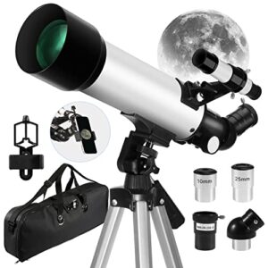 telescope for adults & kids, 70mm aperture astronomical refractor telescopes (16x-120x) for kids and beginners with phone adapter, az mount, bag & tripod to view planets & stars