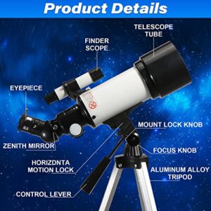 Telescope for Adults & Kids, 70mm Aperture Astronomical Refractor Telescopes (16X-120X) for Kids and Beginners with Phone Adapter, AZ Mount, Bag & Tripod to View Planets & Stars