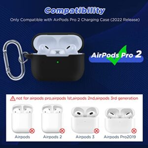 Joansea Copamtible with AirPods Pro 2 Case, Soft Silicone Skin Shock-Absorbing Full Protective Case with Keychain for AirPods pro 2nd Generation Case Cover 2022, Black