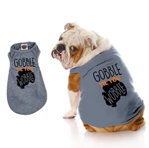 gobble til you wobble dog shirt, thanksgiving dog shirt, lightweight shirt for dog, shirt for puppies to dogs 90 pounds, machine washable, clothes for dogs (3xl 38-55 lbs)