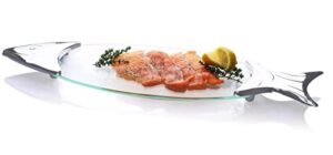rigeli regent chromeplated salmon glass serving tray serving platter fish/sushi platter food trays, fish plate glass+ stainless steel