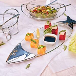 Rigeli Regent Chromeplated Salmon Glass Serving Tray Serving Platter Fish/Sushi Platter Food Trays, Fish Plate Glass+ Stainless Steel