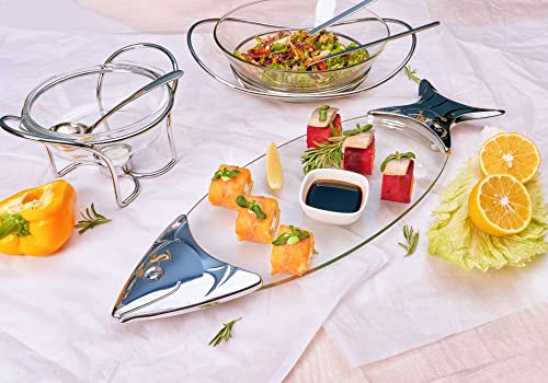 Rigeli Regent Chromeplated Salmon Glass Serving Tray Serving Platter Fish/Sushi Platter Food Trays, Fish Plate Glass+ Stainless Steel