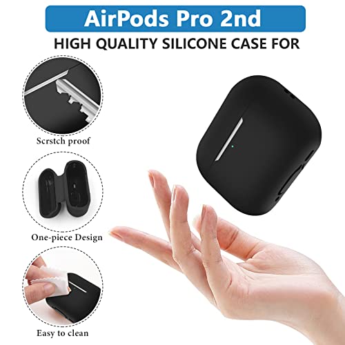 Gorhaxiy for Airpods Pro 2 Case Cover 2022, Protective Soft Silicone Skin Airpods Pro 2nd Generation Case Shockproof Rugged Case with Keychain for Air Pods Pro 2 Charging Case for Men Women - Black