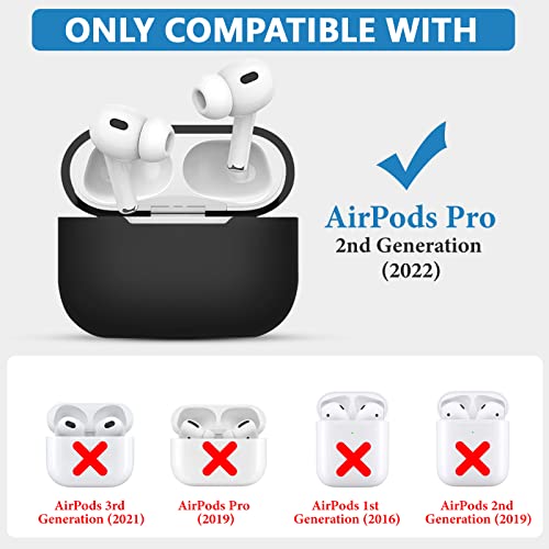 Gorhaxiy for Airpods Pro 2 Case Cover 2022, Protective Soft Silicone Skin Airpods Pro 2nd Generation Case Shockproof Rugged Case with Keychain for Air Pods Pro 2 Charging Case for Men Women - Black