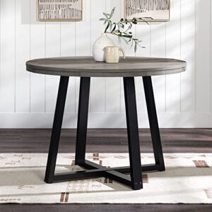 walker edison rustic solid wood distressed round kitchen dining room table, 42 inch, grey