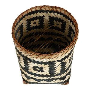 housoutil woven waste paper bin: round wicker rubbish basket rustic wastebasket garbage can sundries container flower holder pot planter for bathrooms kitchens home office