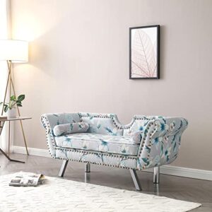 homtique 61" mid century modern velvet loveseat sofa, upholstered loveseat settee accent sofa for bedroom, living room, roll arms sofa with 2 bolster pillows, small couches for small spaces, flower