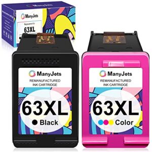 manyjets remanufactured 63xl ink cartridges replacement for hp 63 xl black and color combo pack for hp officejet 3830 4650 5255 5258 5212 deskjet 3630 1112 2130 envy 4520 4510 (1 black,1 tri-color)