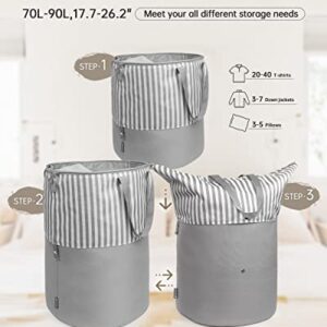 MULISOFT 90L Laundry Hamper with Handles & Zipper, Collapsible Large Laundry Basket, Foldable Clothes Hamper for Laundry, Dorm, Nursery, Bedroom, Travel, Storage for Toys, Blankets, Clothes, Grey