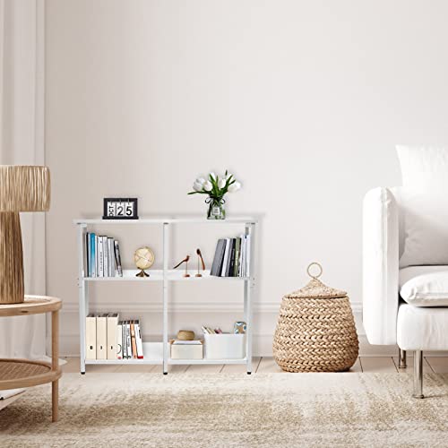 NO MORE TAG 3 Tier End Tables, 3 Shelf Wooden Storage Shelf Small Bedside Table for Office, Premium Wood Coffee Table for Living Room, Kitchen, Home Office, Balcony (White， 1pcs)