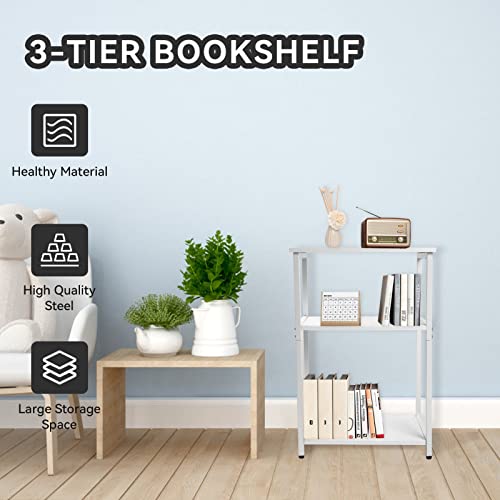 NO MORE TAG 3 Tier End Tables, 3 Shelf Wooden Storage Shelf Small Bedside Table for Office, Premium Wood Coffee Table for Living Room, Kitchen, Home Office, Balcony (White， 1pcs)