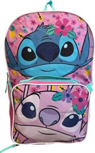 fast forward stitch and angel 15 inch kids backpack with removable lunch box (pink-aqua)