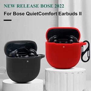 LiZHi for Bose QuietComfort Earbuds II Case Cover 2022, Soft Silicone Skin Cover Shock-Absorbing Protective Case with Keychain for New Bose QuietComfort Earbuds II Case, Black