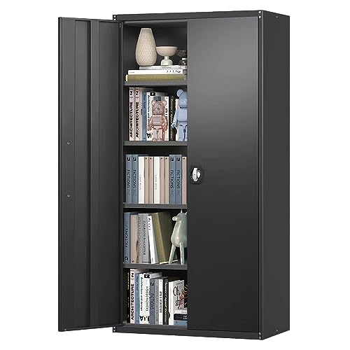 LUCYPAL Metal Storage Cabinet,71" Steel Office Cabinet with Storage Shelves and Double Doors for Garage and Utility Room, Home Office,Black