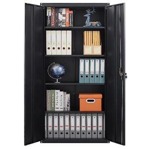 LUCYPAL Metal Storage Cabinet,71" Steel Office Cabinet with Storage Shelves and Double Doors for Garage and Utility Room, Home Office,Black