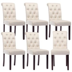 chairus dining chairs set of 6 mid century modern living room chairs with button tufted high back velvet armless chair comfy upholstered side chairs for kitchen/restaurant/bedroom, cream white