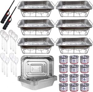 chafing dish buffet set disposable | buffet servers and warmers, buffet serving kit | includes chafing fuel, wire racks, foil pans full size, 9x13 aluminum pans disposable, serving utensils| 50 pieces