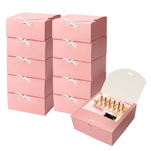 hymenex 12pcs gift boxes with lids, bridesmaid proposal box pink , 8x8x4 inches with ribbon for presents weddings gift chocolate cupcake crafting (pink)